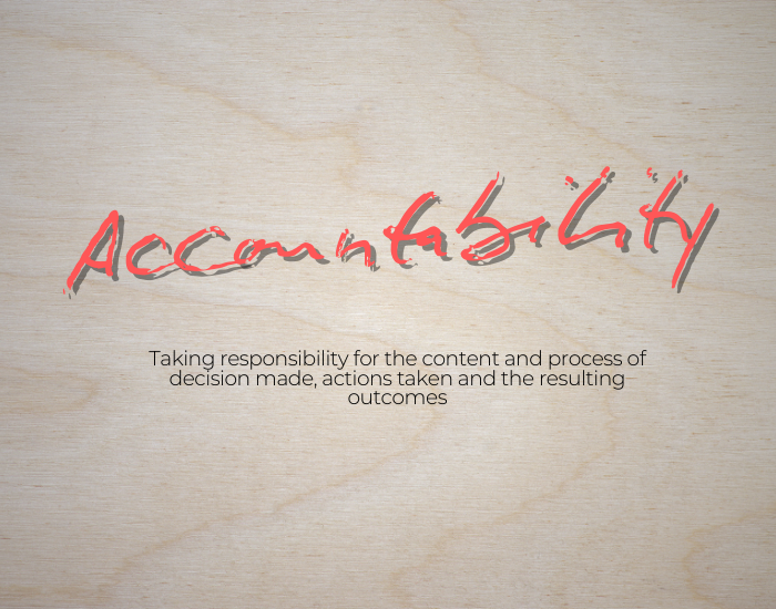 Taking responsibility for the content and process of decision made, actions taken and the resulting outcomes